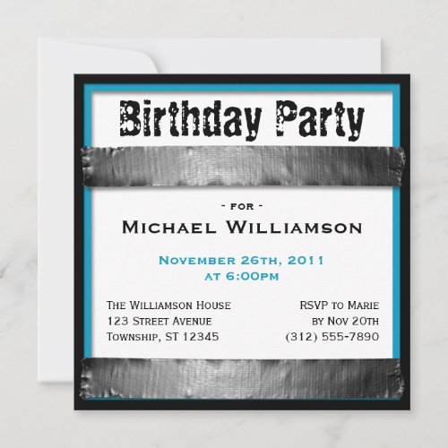 Duct Tape Square Mens Blue Birthday Invitations