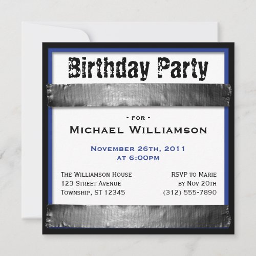 Duct Tape Square Mens Dark Blue Birthday Invites