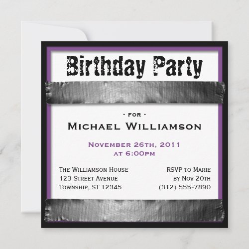 Duct Tape Square Mens Dark Purple Birthday Invite