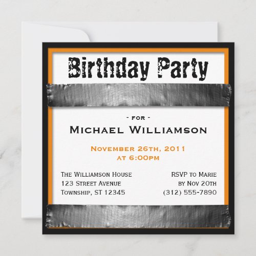 Duct Tape Square Mens Orange Birthday Invitations