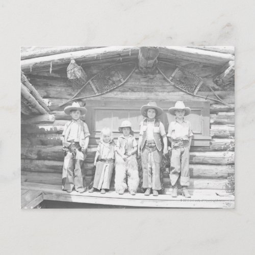 Dude ranch photo of children in cowboy clothes postcard