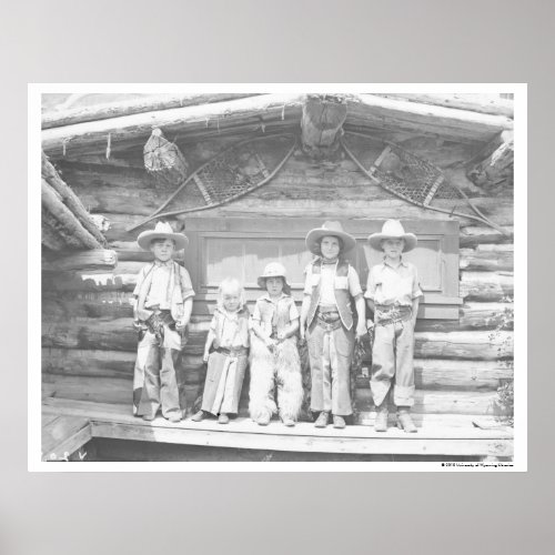 Dude ranch photo of children in cowboy clothes poster