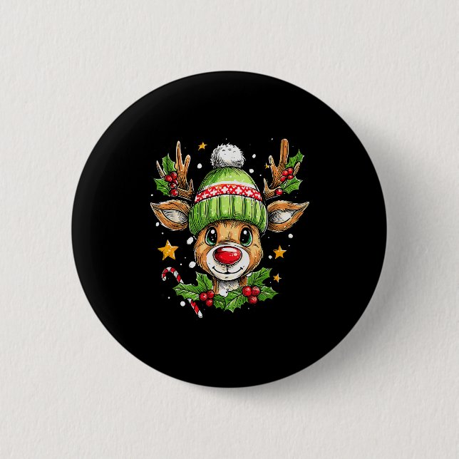 Dude Reindeer Christmas Lights Cozy Reindeer Boy X Button (Front)