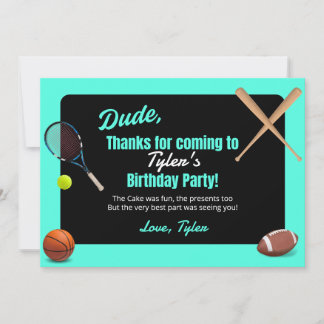 Dude Sports Birthday Party Thank You Card