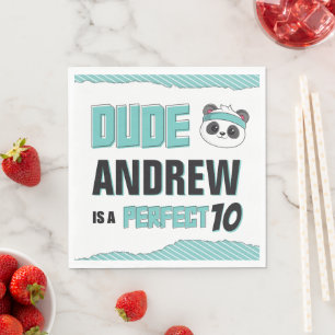 Dude Teal and Black Panda Birthday Party Napkins