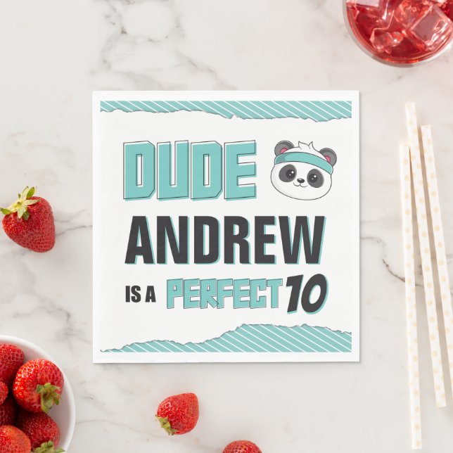 Dude Teal and Black Panda Birthday Party Napkins (Insitu)