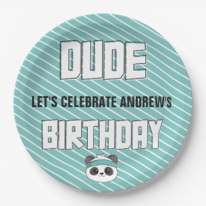 Dude Teal and Black Panda Birthday Party Paper Plates
