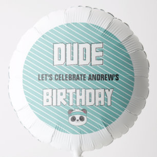Dude Teal and Black Panda Birthday Thank You Balloon