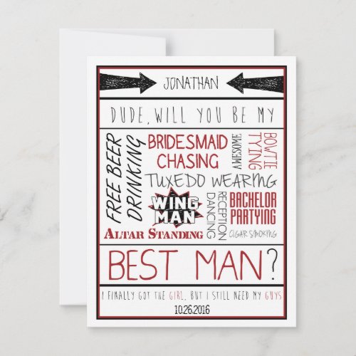 Dude, Will you be my Best Man? Red/Black Collage Custom Announcement