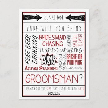 Dude  Will You Be My Groomsman? Red/black Collage Invitation by weddingsnwhimsy at Zazzle