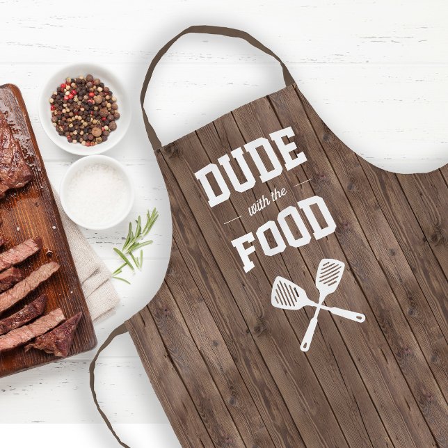 Dude with the Food Funny Barn Wood Grilling Apron (Creator Uploaded)