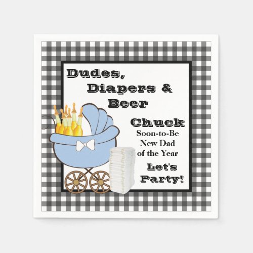 Dudes Diapers and Beer Daddy Shower Party Napkins