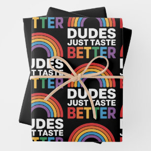 Dudes Just Taste Better Funny Gay Rainbow LGBTQ Wrapping Paper Sheets