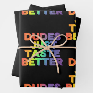 Dudes Just Taste Better Rainbow Gay Pride LGBTQ Wrapping Paper Sheets