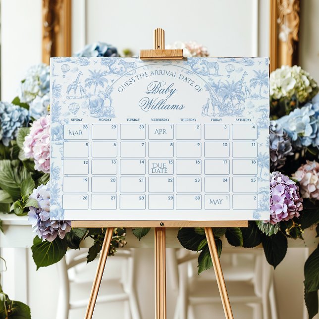 Due Date Blue Toile Safari Animal Baby Shower Game Foam Board (Creator Uploaded)