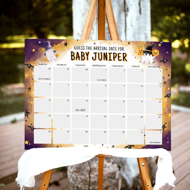 Due Date Calendar Halloween Baby Shower Game Sign (Creator Uploaded)
