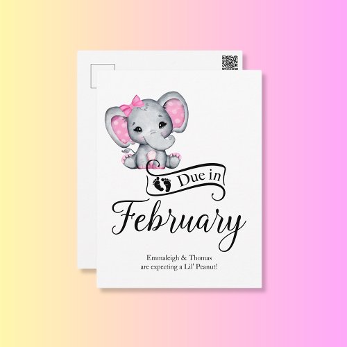 Due in February Little Peanut Baby Girl Elephant Postcard
