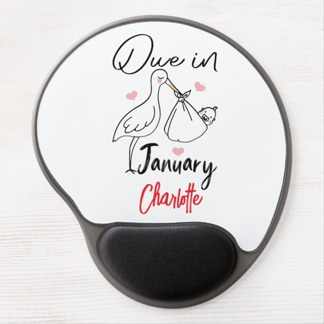 Due In January Cute Swan Carrying A Funny New Baby Gel Mouse Pad (Front)