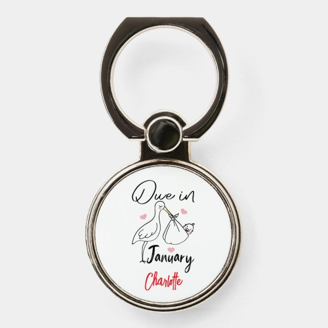 Due In January Cute Swan Carrying A Funny New Baby Phone Ring Stand (Front)