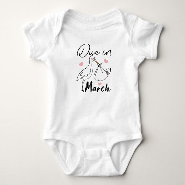 Due In March Cute Swan Carrying A Funny New Baby Baby Bodysuit (Front)