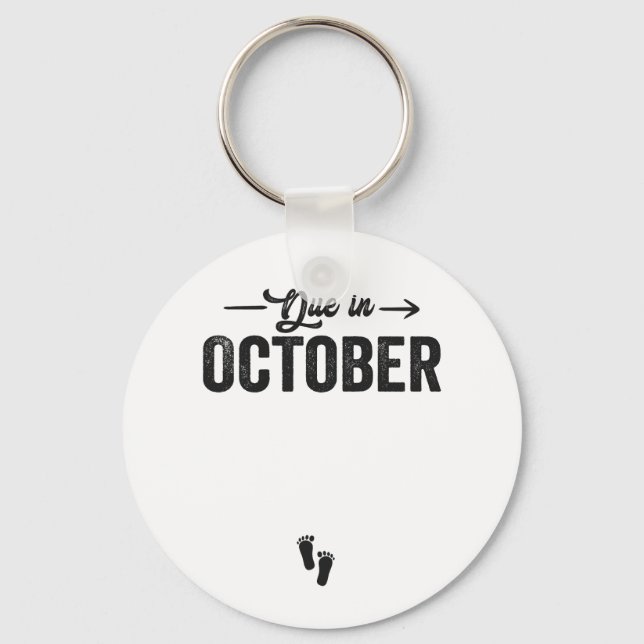 Due in October Baby Announcement Pregnancy Gift  Keychain (Front)