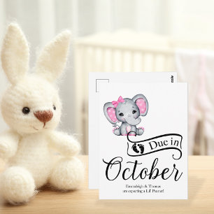 Due in October Little Peanut Baby Girl Elephant Postcard