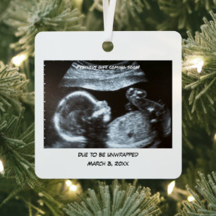 "Due Soon" Personalized Photo Metal Ornament
