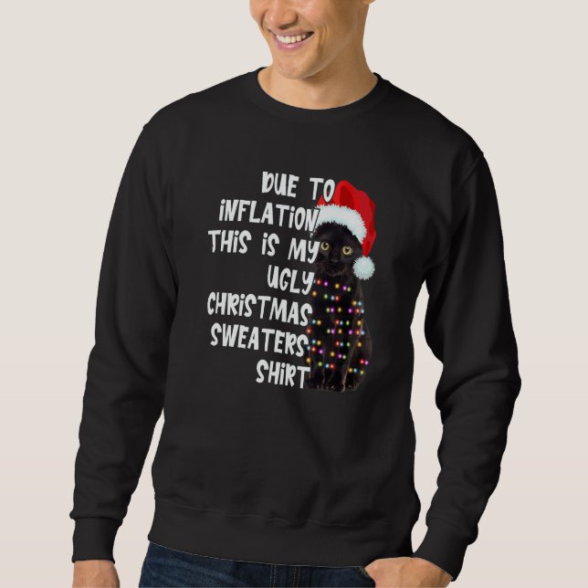Due to Inflation Ugly Christmas Sweaters Black Cat (Front)