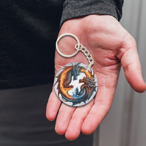 Duel of Elements Fire  Ice Dragon Keychain