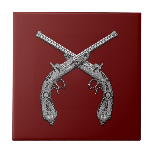Dueling Antique Guns Maroon Ceramic Tile (Front)
