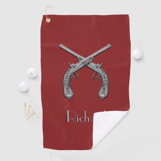 Dueling Antique Guns Personalized Golf Towel (InSitu)