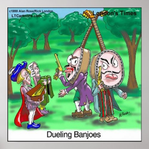 Dueling Banjoes Funny Cartoon Poster by Rick Londo