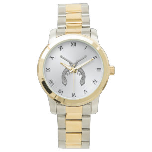 Dueling Pistols Silver Black Roman Numerals Watch