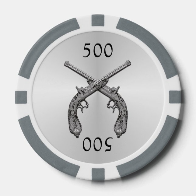 Dueling Pistols Silver Poker Chips (Front)