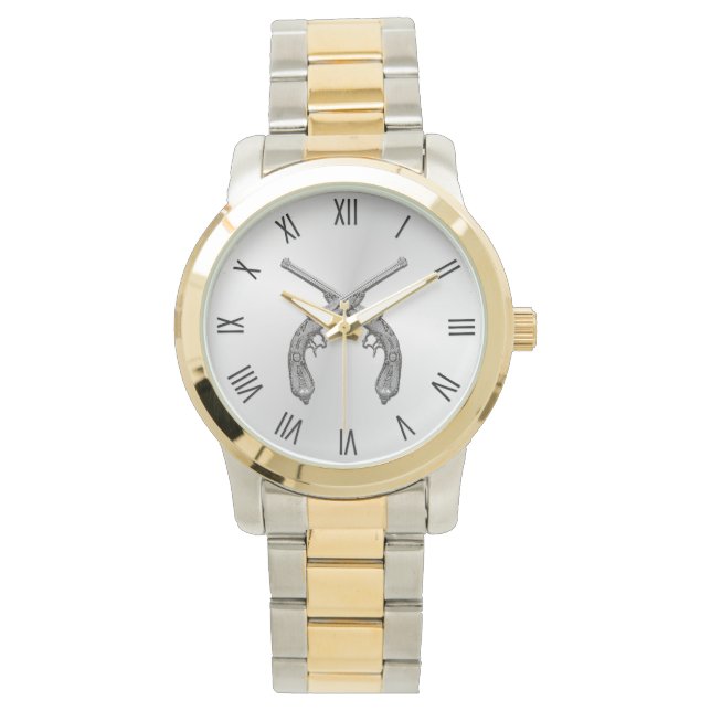 Dueling Pistols Silver Roman Numerals Watch (Front)