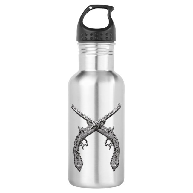 Dueling Pistols Silver Water Bottle (Front)