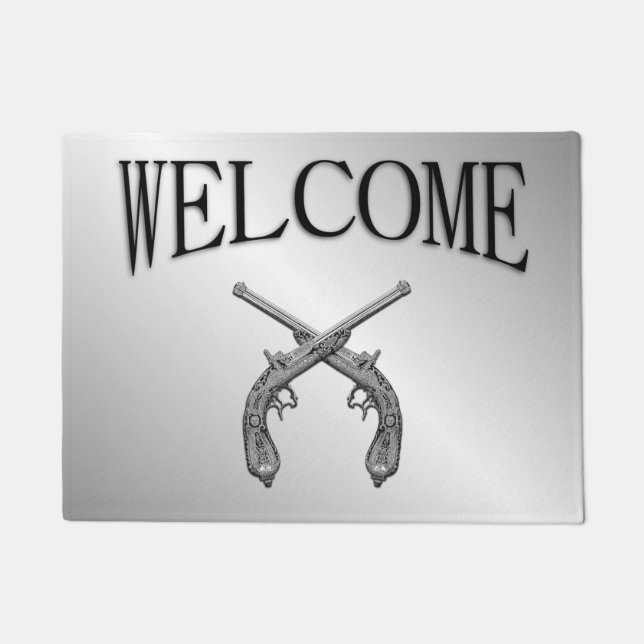 Dueling Pistols Silver Welcome Doormat (Front)