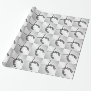Dueling Pistols Silver Wrapping Paper