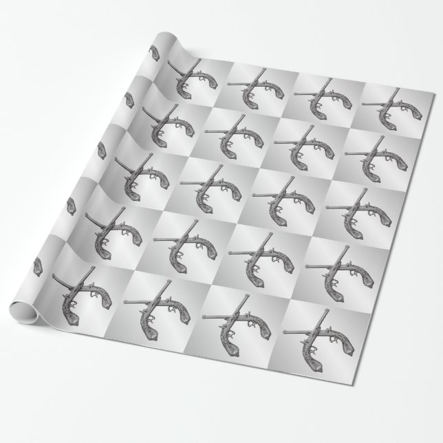 Dueling Pistols Silver Wrapping Paper (Unrolled)