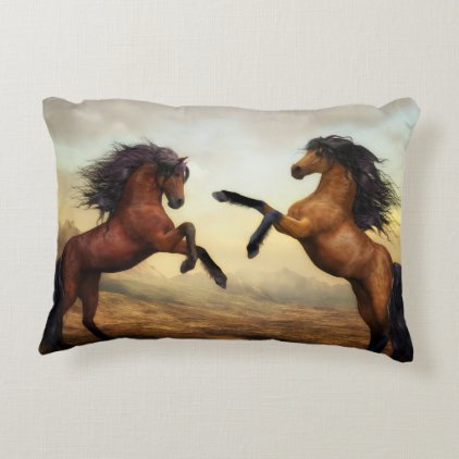 Dueling Stallions Painting Accent Pillow
