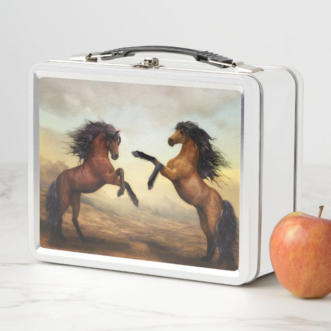 Dueling Stallions Painting Metal Lunch Box (In Situ)