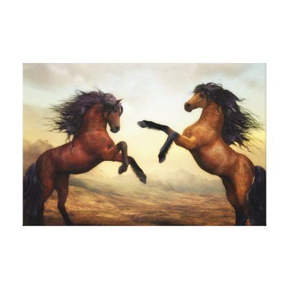 Dueling Stallions Painting Wrapped Canvas