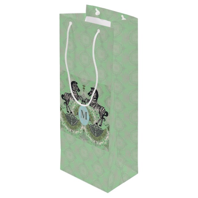 Dueling Zebra Monogram Ctr Wine Gift Bag (Back Angled)