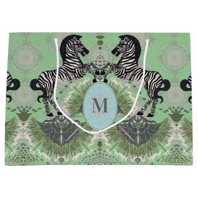 Dueling Zebra Monogram Large Gift Bag (Front)