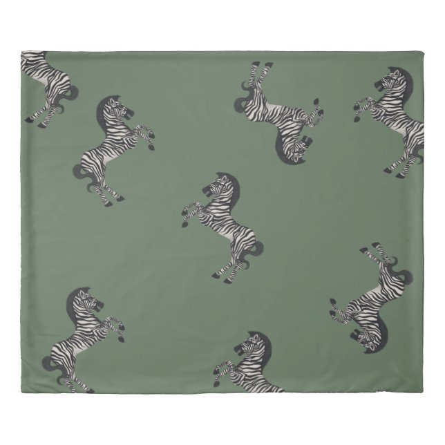 Dueling Zebra on Green with starburst on reverse Duvet Cover (Front)
