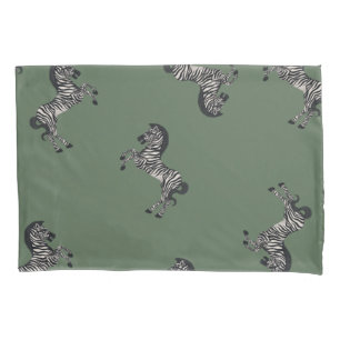 Dueling Zebra on Green with starburst on reverse Pillow Case