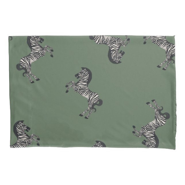 Dueling Zebra on Green with starburst on reverse Pillow Case (Front)