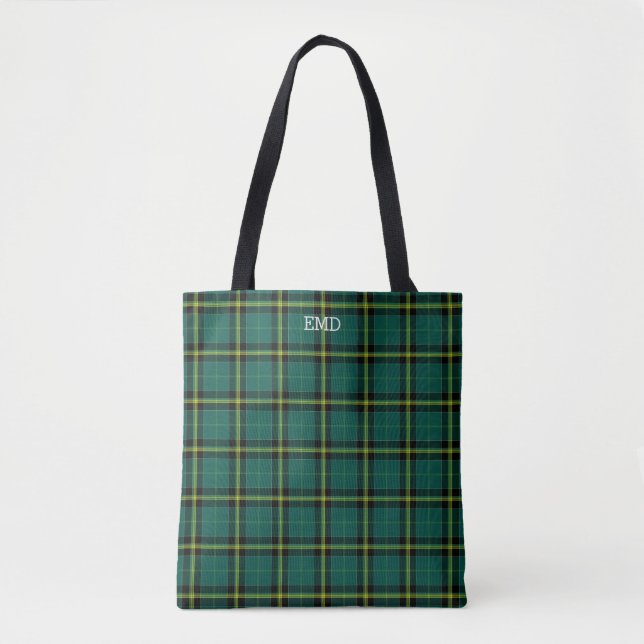 Duffy Clan Tartan Green Plaid Monogram Tote Bag (Front)