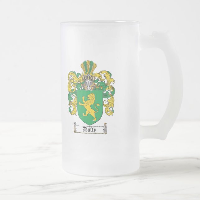 DUFFY FAMILY CREST -  DUFFY COAT OF ARMS FROSTED GLASS BEER MUG (Right)