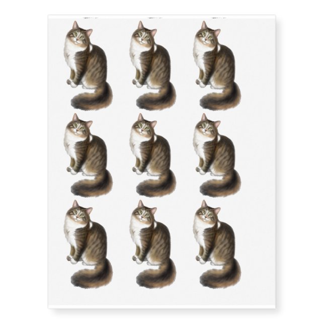 Duffy the Maine Coon Cat Temporary Tattoo (Front)
